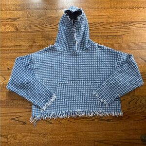 Blue Frayed Hem Hoodie